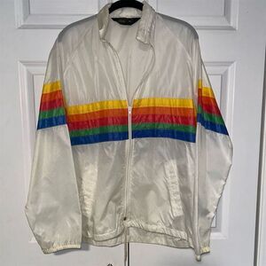 Vintage 80s Sherry Miami Rainbow Striped Windbreaker Jacket M Unisex